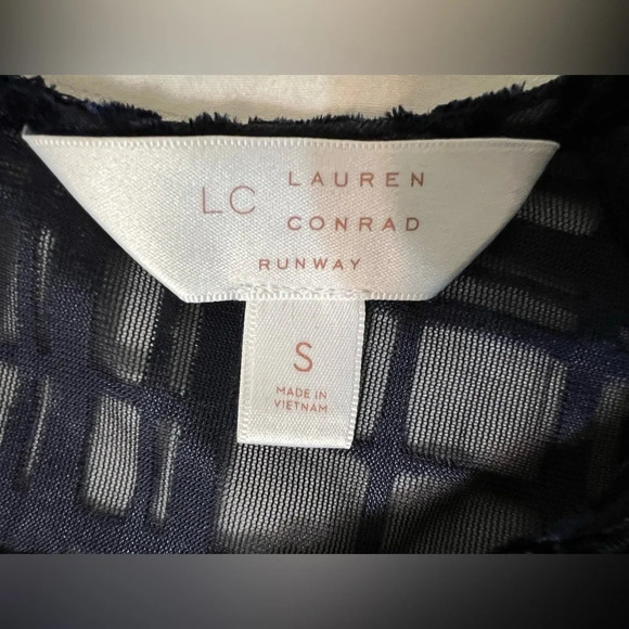 LC Lauren Conrad Women's Top Small 3/4 Bell Sleeves Semi-Sheer Velvet Blue - Picture 7 of 12